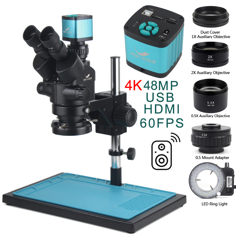 Electronics Repair Microscope - 3.5X-90X Simul-Focal Stereo Trinocular Microscope 4K
